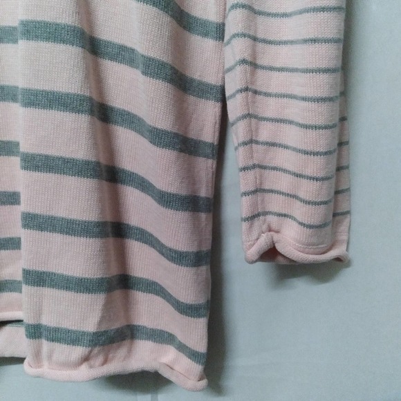 Talbots Petites Striped Knit Sweater Top Gray Pink 3/4 Sleeve - Picture 5 of 7